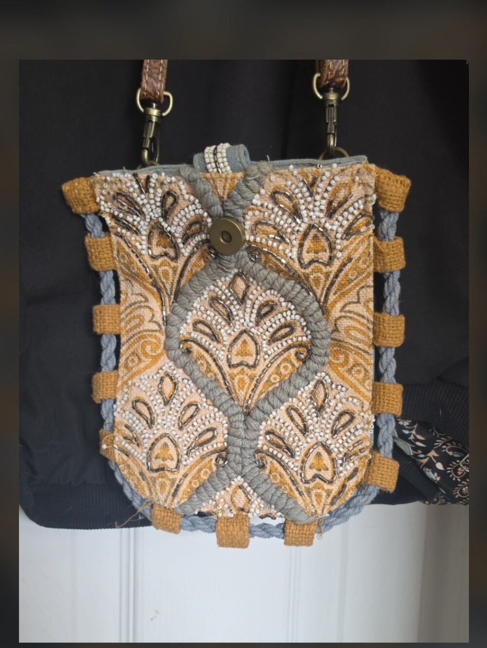 Handcrafted Artisan Boho Beaded & Embroidered Phone Pouch / Crossbody Bag